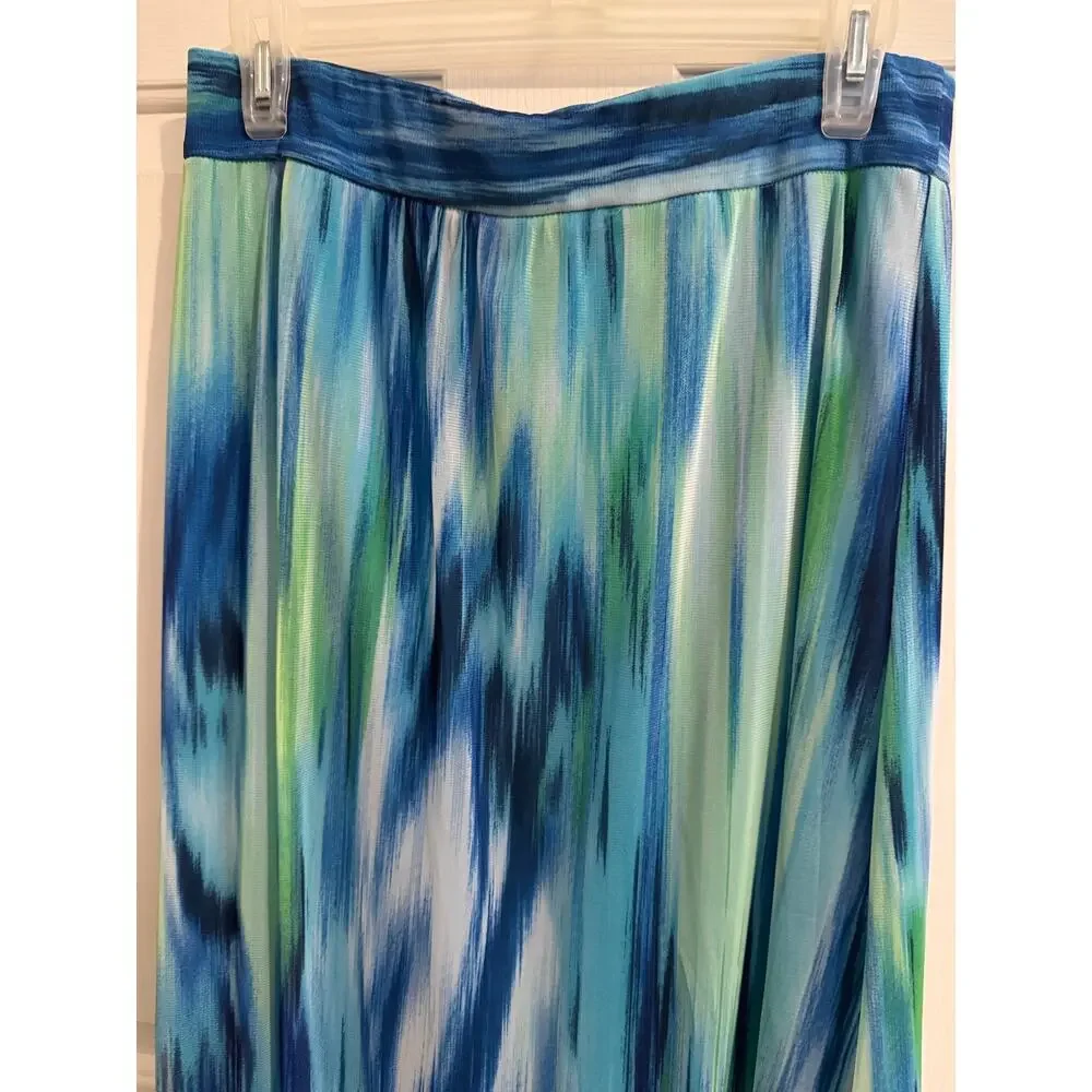 Chico's Watercolor Print Maria lined mesh Maxi Skirt Blue Green Size Small